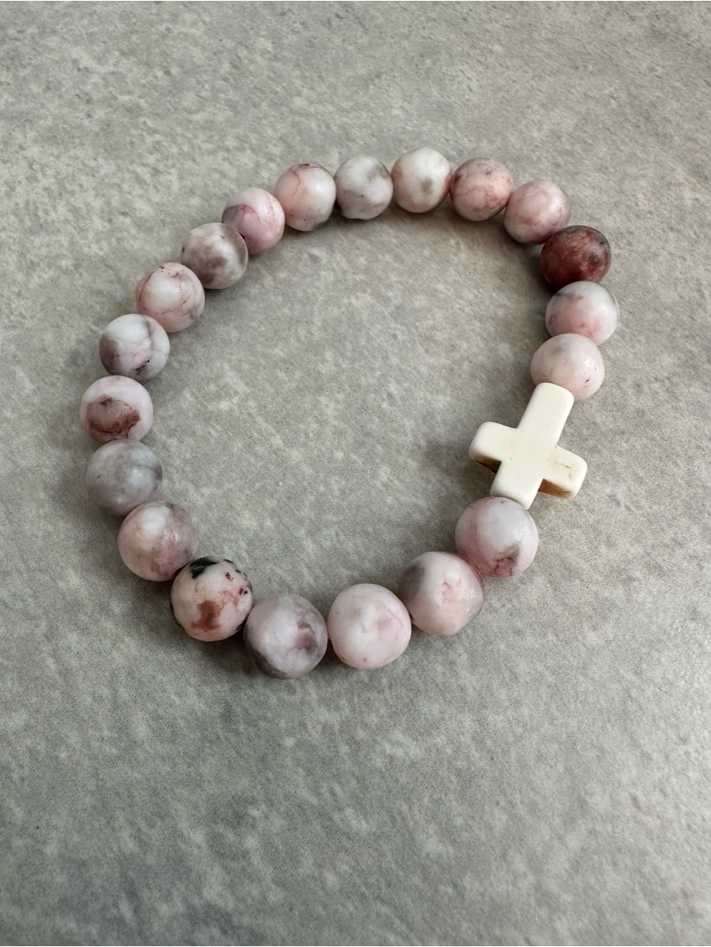 Beaded Pink Marble Cross Stretch Bracelet - Unbranded